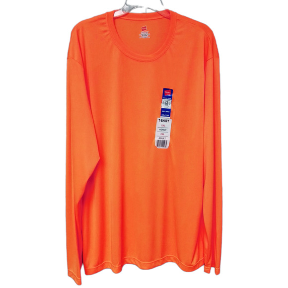 Mens Orange T Shirt Long Sleeve Cool Dri 2XL Tee Shirt Safety Orange Hanes NWT - Picture 2 of 11